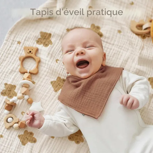 Langes Bébé 60x60 cm en Mousseline de Coton – Ultra Doux, Épais et Super Absorbant – Multi-Usages Couverture et Bavoir – Lot de 5, Fille et Garçon Ours Marron