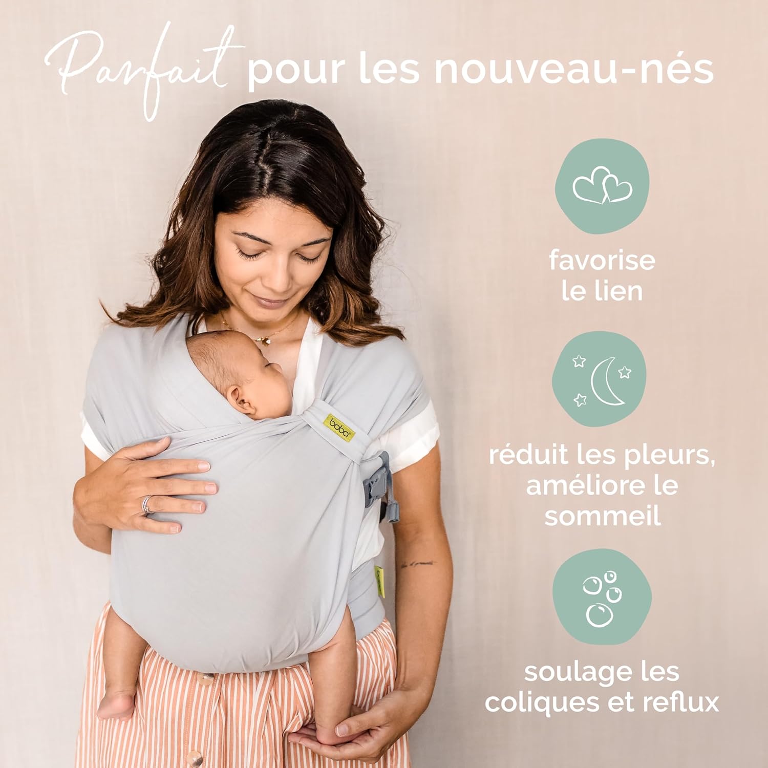Bliss Porte Bébé Pour Nourrissons/Jeunes Enfants Pesant Entre 3,2 et 16 kg, Hybride et 2 en 1, Écharpe de Portage Bébé Sans Nœud, Bon Positionnement des Hanches, Doux et Élastique (Grey)