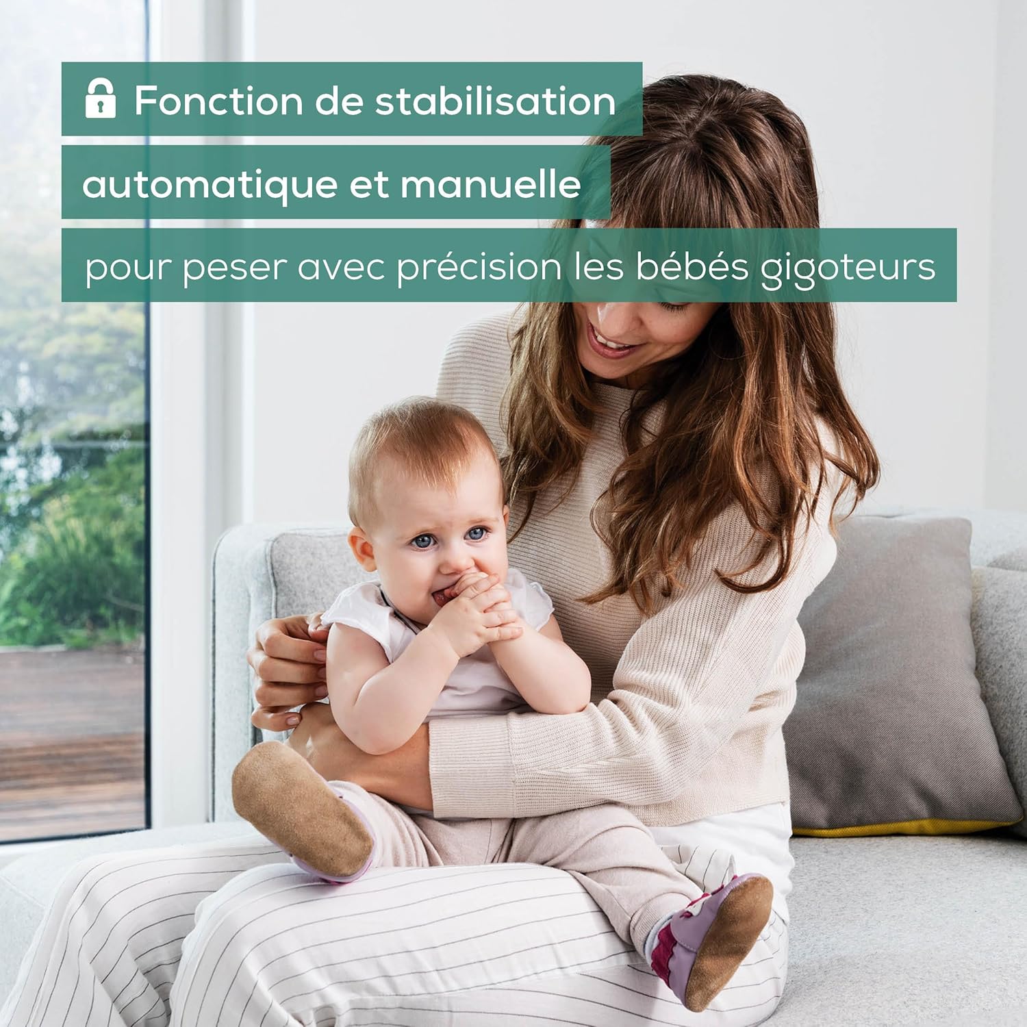 BY 90 Pèse-bébé connecté avec ruban mesureur intégré, application gratuite (iOS + Android), capacité de charge de 20 kg et fonction de maintien pour bébés gigoteurs avec application