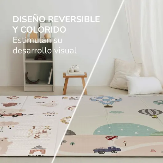 Tapis de jeu XXL pour bébé, 180 x 200 cm, double face, rembourré, pliable et avec sac de transport - Dès la naissance - Idéal comme cadeau Ballons/Ours