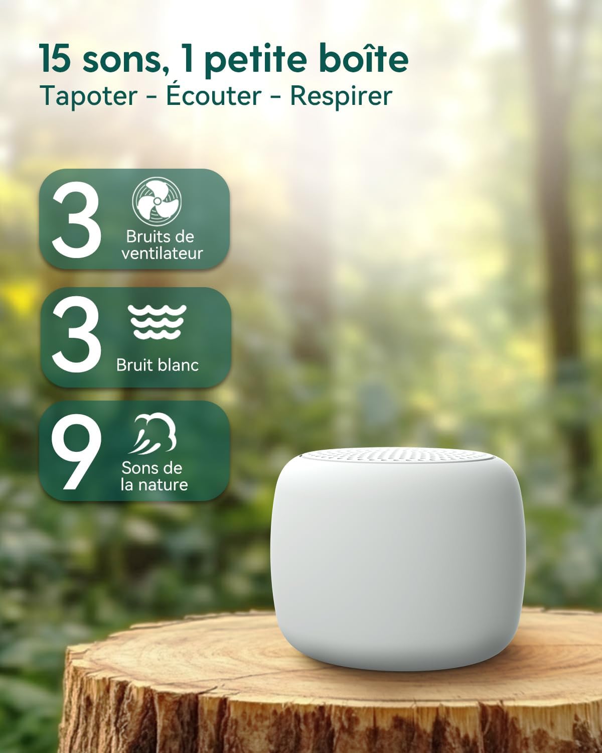 Babelio Bruit Blanc Bebe, Portable Machine Bruit Blanc, 15 sons sans boucle, Minuteur - Fonction mémoire, Batterie Rechargeable, Facile à glisser dans la poche et à emporter en voyage Blanc Pocket Mini