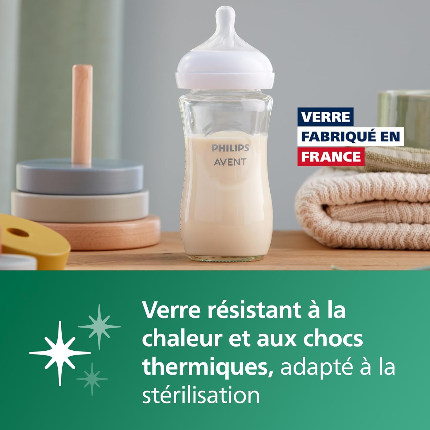 Avent Kit biberons en verre Natural Response pour nouveau-né - 5 biberons, 2 sucettes Ultra Soft 0-6 mois, goupillon, sans BPA (modèle SCD879/11)