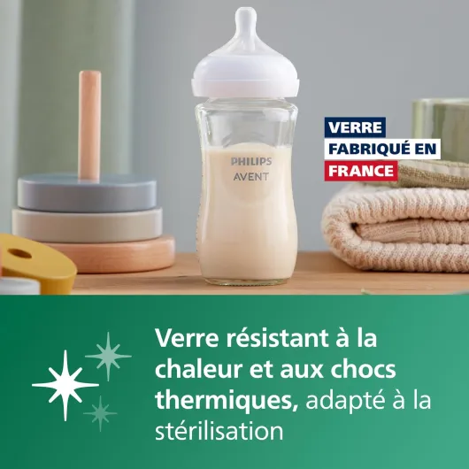 Avent Natural Response - Biberons en verre 240 ml (8 oz) avec tétines à débit moyen (Débit 3), lot de 2, SCY933/02