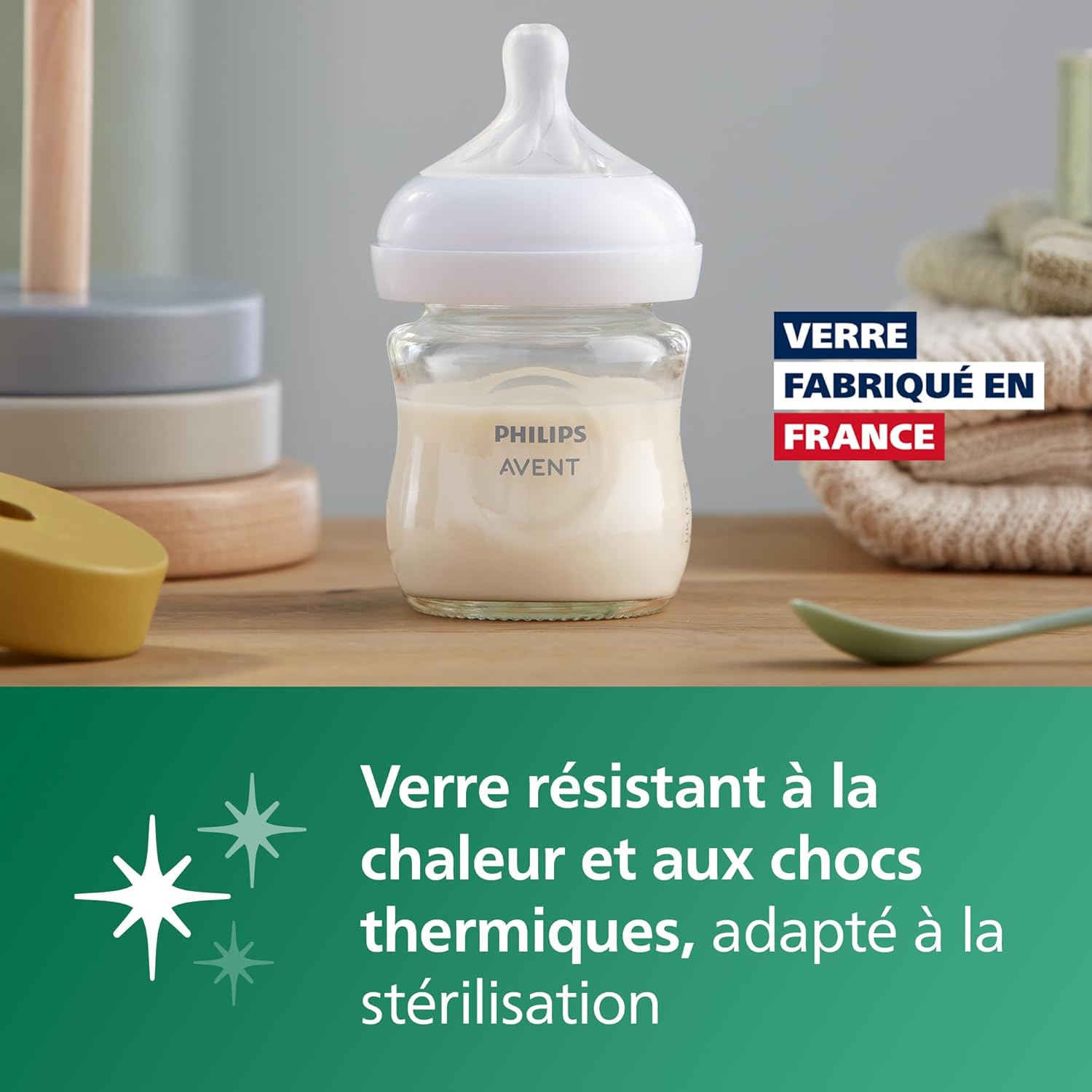 Avent Natural Response - Biberon en verre 125 ml avec tétine à débit lent (Débit 2), SCY930/01