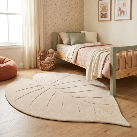Little Olly Tapis Lavable pour Enfant - Coco Leaf Beige - 80x120 cm - Garçon et Fille - Lavable en Machine - Chambre Bebe - Irréguliers Beige 80 x 120 cm (Irréguliers)