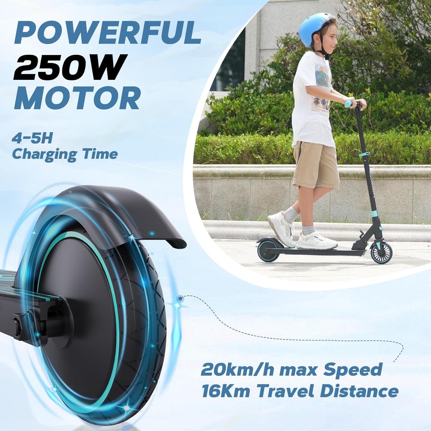 Trottinette électrique Enfant âge 8-12-16 Ans, Seul 7.55KG Pliable Trottinette Electrique, Freinage électronique, Autonomie Maximale 16KM, Max - 20KM/H, Cadeau pour Enfant et Adolescent Noir-bleu