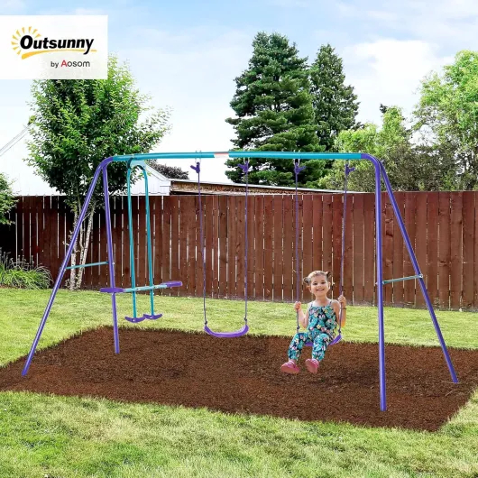 Balançoire portique pour Enfant 3 en 1 avec 1 balançoire Face à Face et 2 sièges de balancelle, balançoire Enfant extérieur en métal, Hauteur réglable, Charge 180 kg, pour 3+Ans, Violet