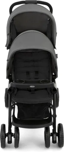 Graco Stadium Duo® Poussette double, de la naissance à environ 3 ans (0-15 kg), utilisable aussi avec une nacelle, dossiers réglables, pliable, grand panier de rangement, plateaux-repas, Titanium Titane