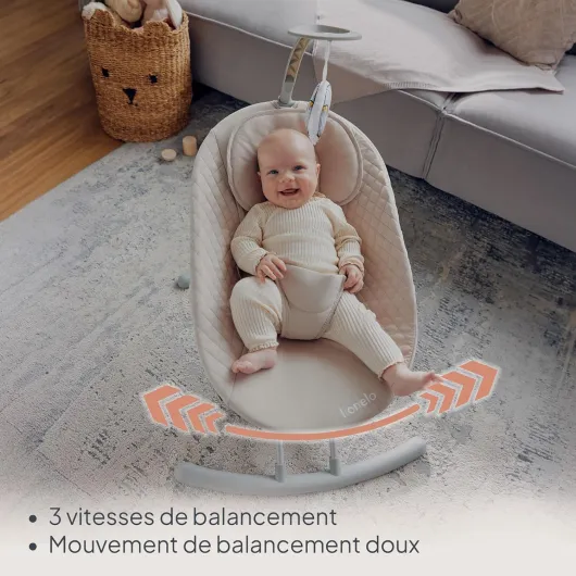 RIO Transat Balancelle Électrique pour Bébés jusqu'à 9 kg Dossier Réglable, 3 vitesses de Balancement, Coussin, Sangles de Sécurité, Mélodies et Sons de la Nature, Bâtonnet pour Jouet, Légère