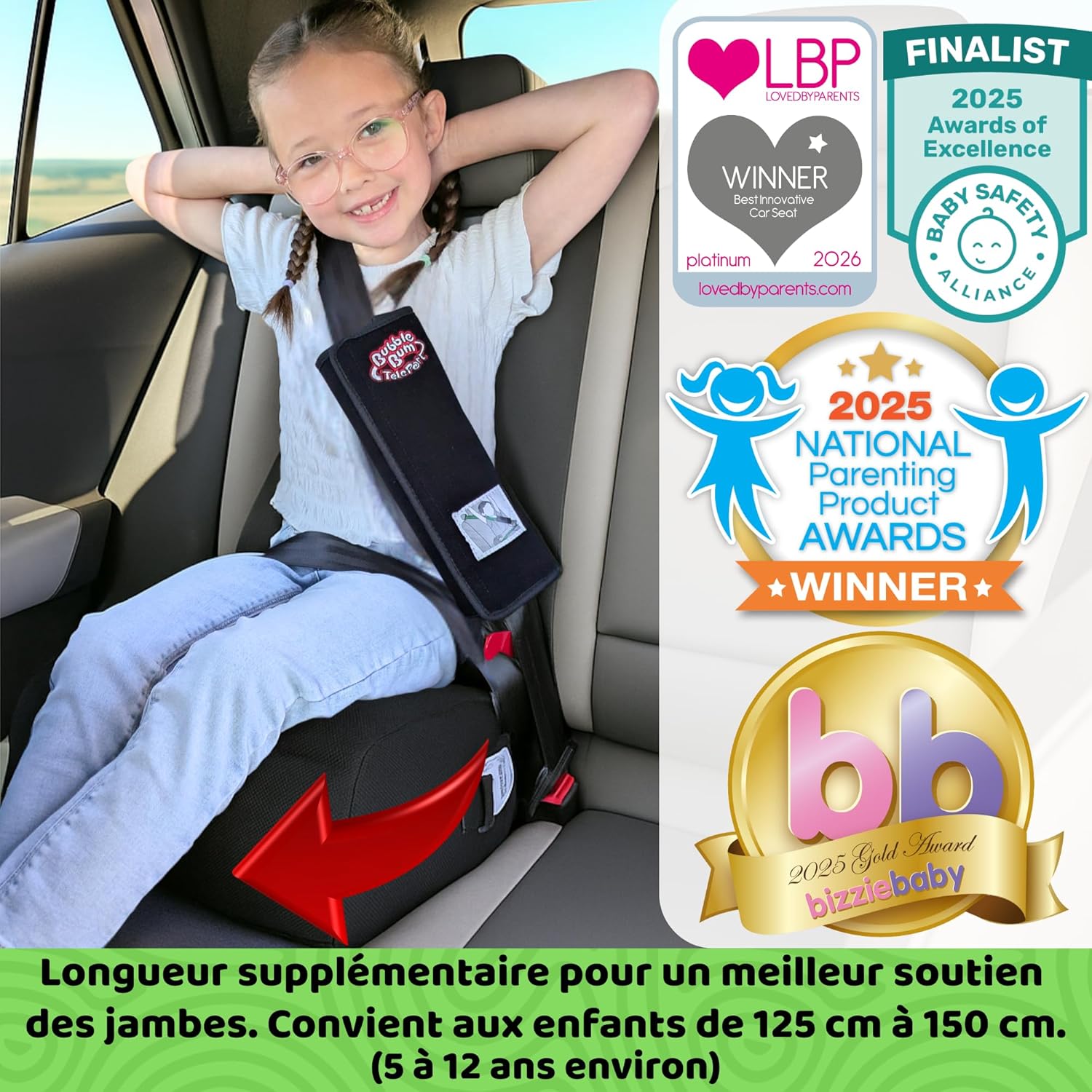 TelePort Rehausseur Voiture Enfant, Sièges Auto Voyage San Dossier, Réhausseur Voiture, Siège Auto Pliable Portable, Siege Auto Enfant 125-150cm, 5 à 12 ans, Groupe 2/3, i-Size R129 - Noir