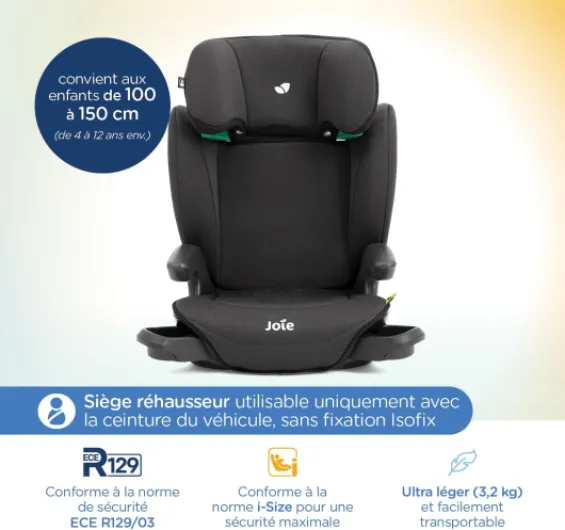I-PROVO – Rehausseur enfant avec dossier i-Size 100-150 cm – Ultra léger 3,2 kg – Têtière réglable – Pratique et confortable – Coloris MERCURY