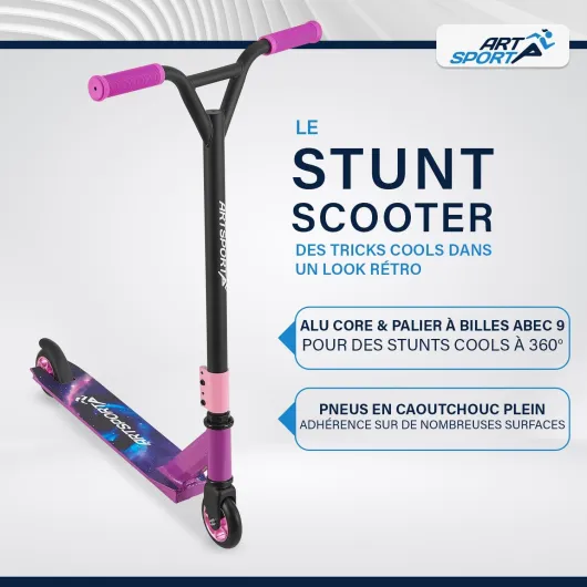 ArtSport Trottinette Freestyle avec Guidon à 360°, roulement à Billes ABEC 9, Roues en PU de 100 mm et Bande antidérapante, patinette pour Enfants, Figures et Stunt Galactic Cruiser