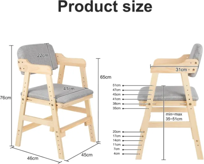 Chaise Haute d'alimentation Bébé,Chaise Haute Bébé Evolutive en Bois Naturel,Hauteurs Réglable Stable Chaise Supporte 90KG pour Bébés Enfants et Adultes,Solide,Design Universel Gris