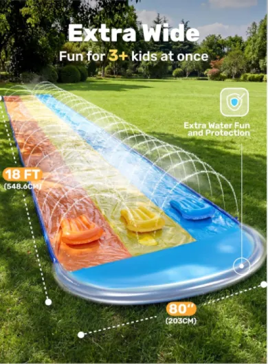 18ft/548cm Toboggan Triple avec 3 bodyboards, Toboggan Aquatique pour pelouse avec arroseur pour Enfants et Adultes, Jouet d'extérieur pour s'amuser en été