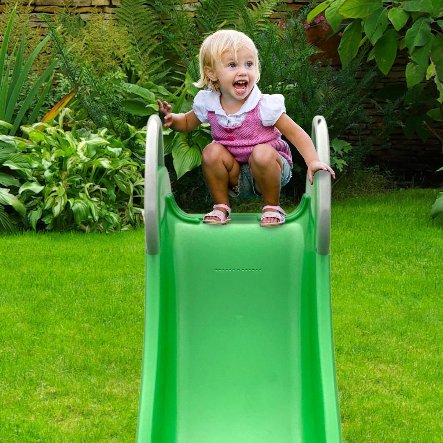 Toboggan Slide HYP1 - Glissière de Jardin avec Échelle, Longueur 185 cm, Charge Max 45 kg - pour Enfants 3+, Usage Extérieur - Cadre Acier, Surface Lisse, Vert